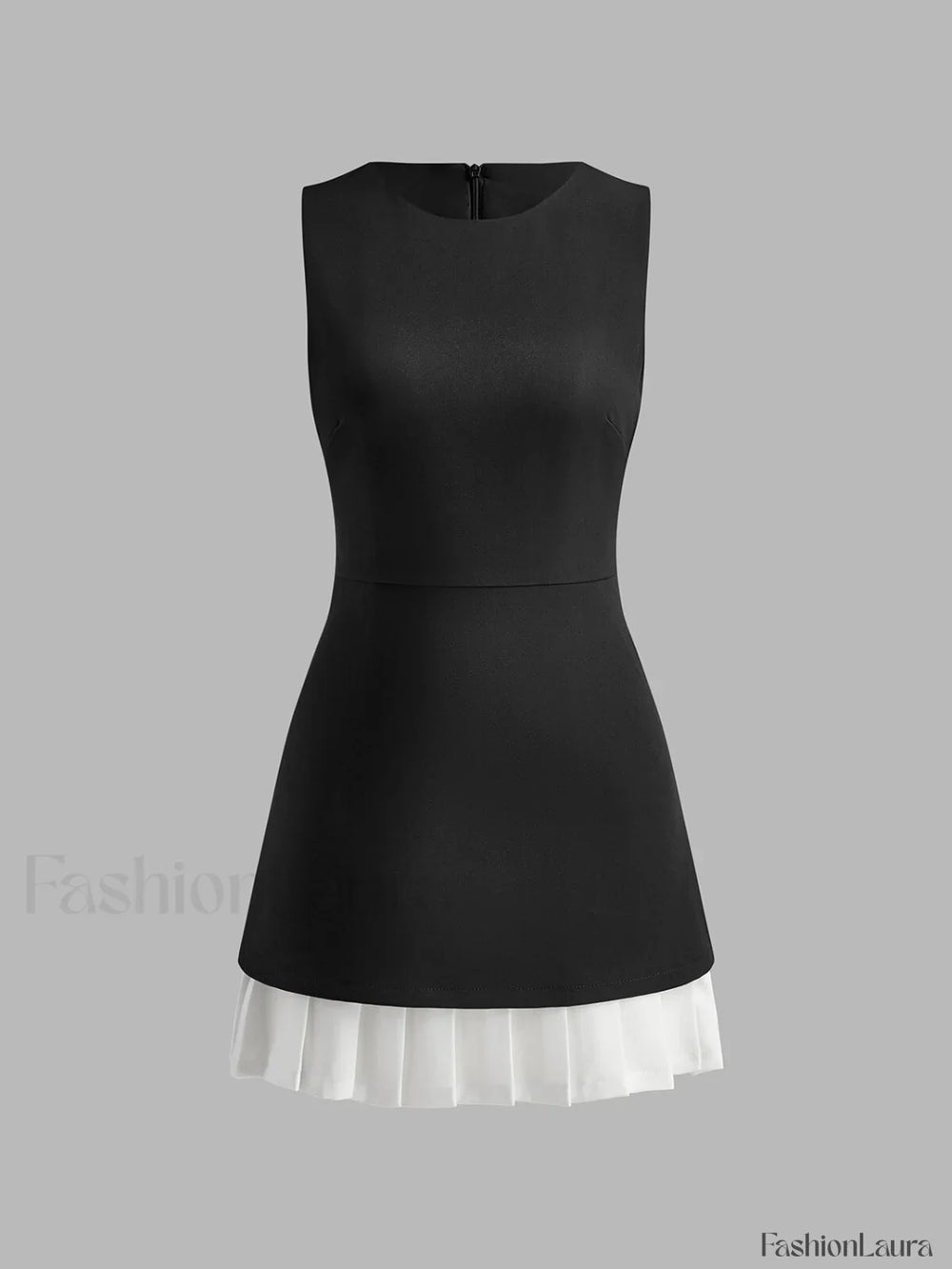 Two Tone Sleeveless Pleated Short Dress Dresses