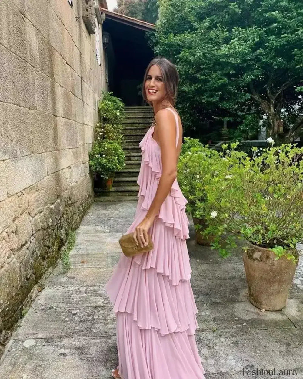 Unique Tiered Neckline Maxi Dress