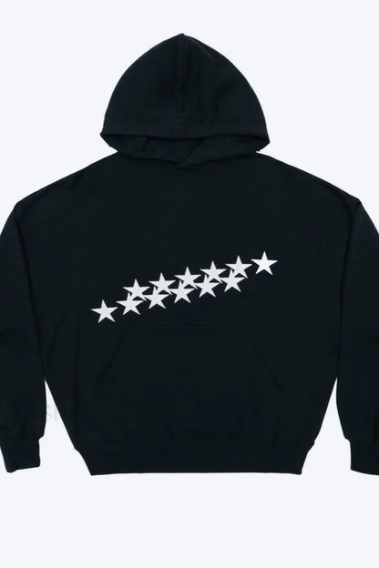 Unisex Star Print Hooded Hoodie Black / M