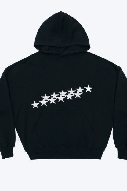Unisex Star Print Hooded Hoodie Black / M