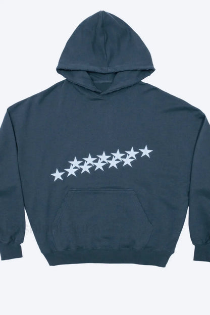 Unisex Star Print Hooded Hoodie Navy blue / M