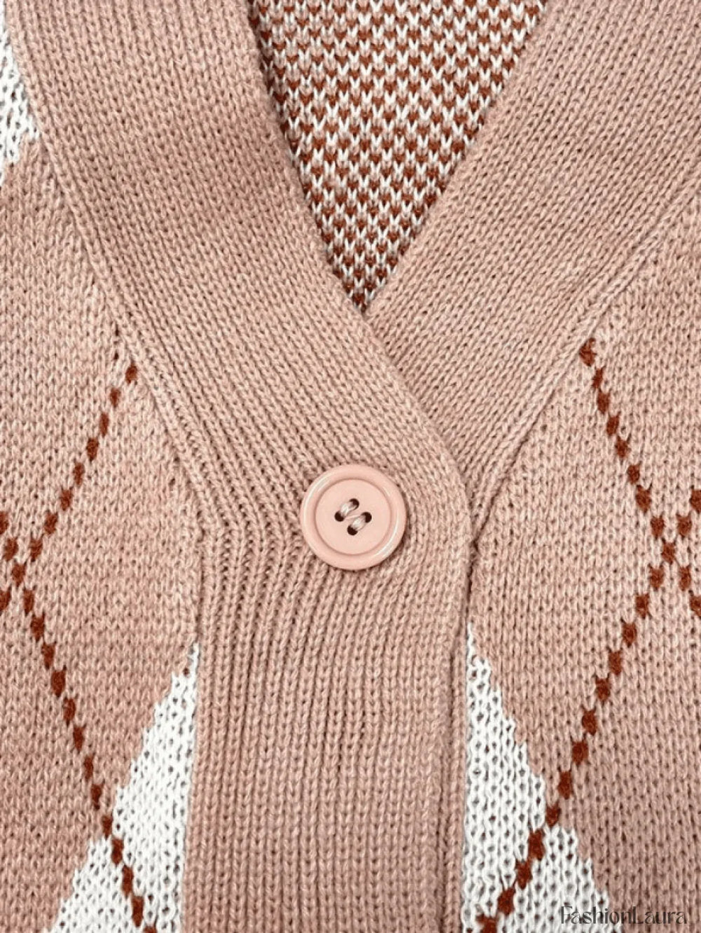 V Neck Argyle Pattern Knit Cardigan Sweaters