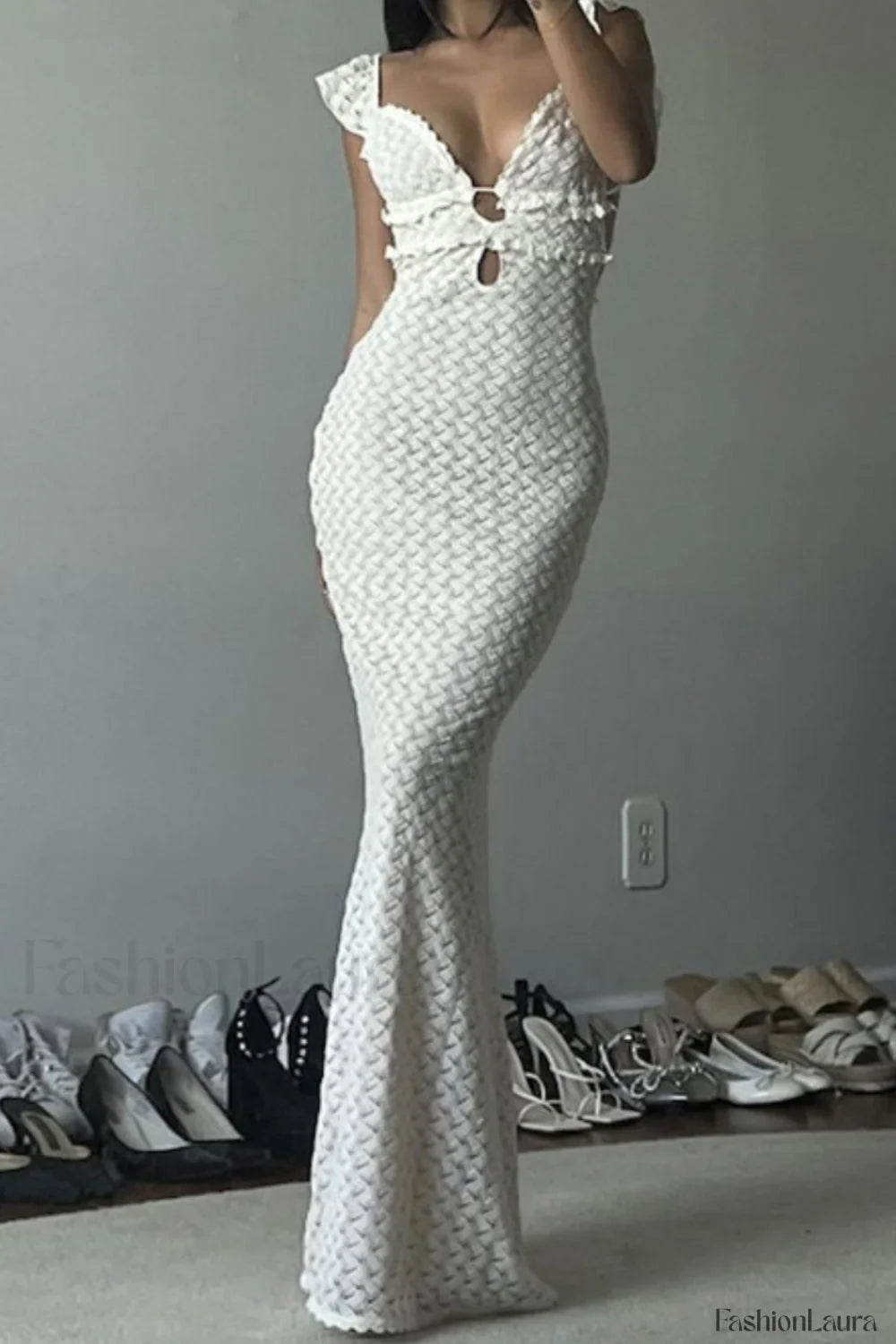 V Neck Backless Tie Cutout Bodycon Maxi Dress