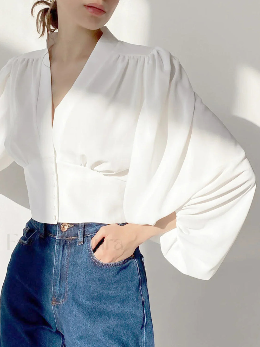 V neck Button Graceful Corset Blouse Blouses