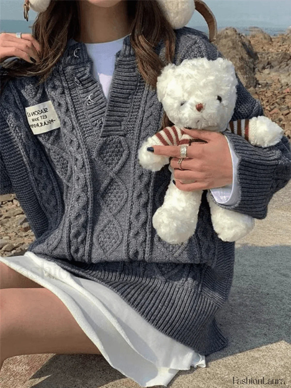 V Neck Cable Knit Sweater Sweaters