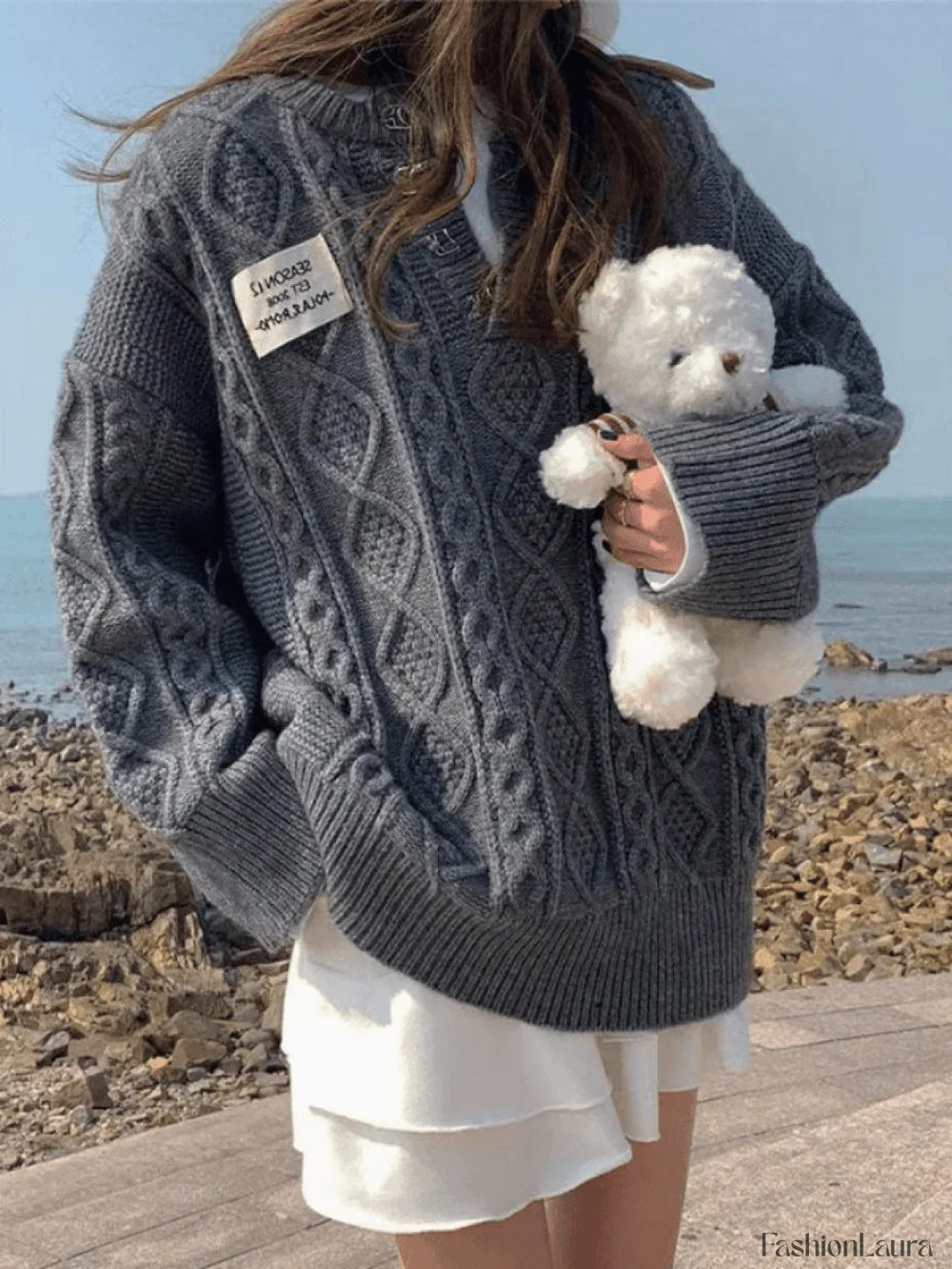 V Neck Cable Knit Sweater Sweaters