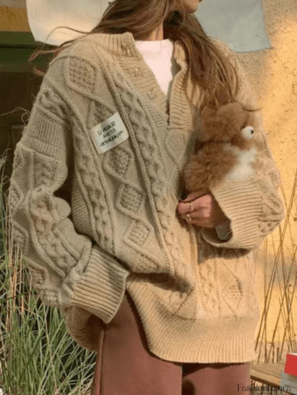 V Neck Cable Knit Sweater Sweaters