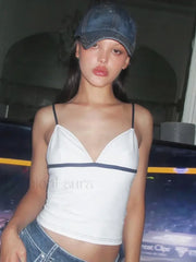 V Neck Color Block Crop Top