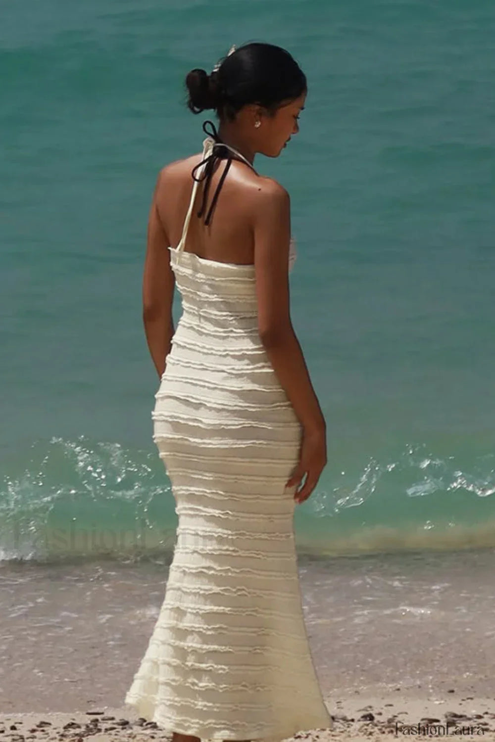 V Neck Halter Bodycon Maxi Dress