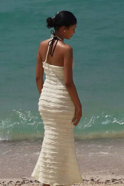 V Neck Halter Bodycon Maxi Dress
