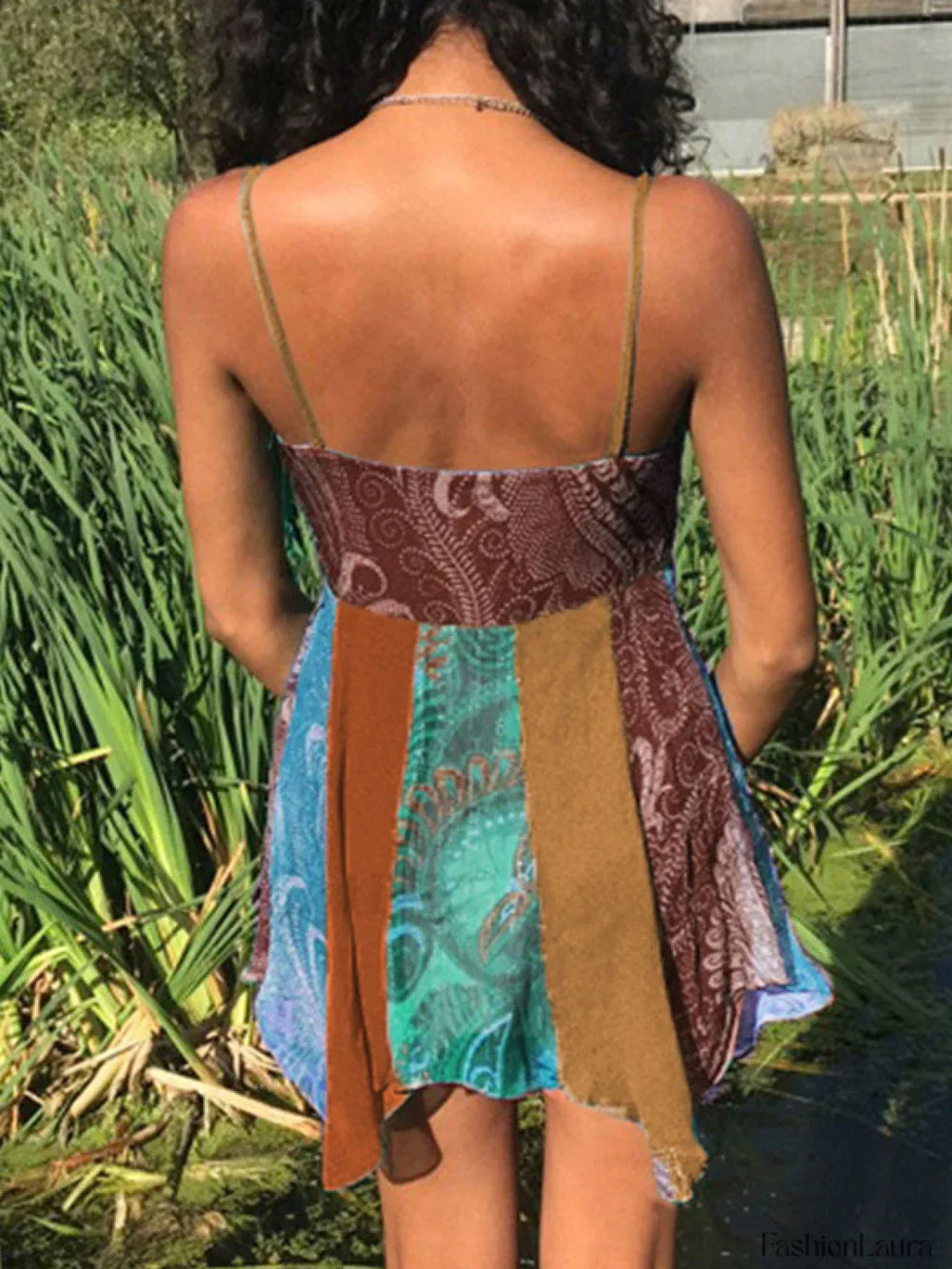 V Neck Patchwork Mini Dress Mini Dresses