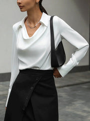 V Neck Pleated Graceful Long Sleeve Blouse Blouses