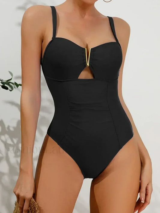 V Neck Pleated Slim Fit One Piece