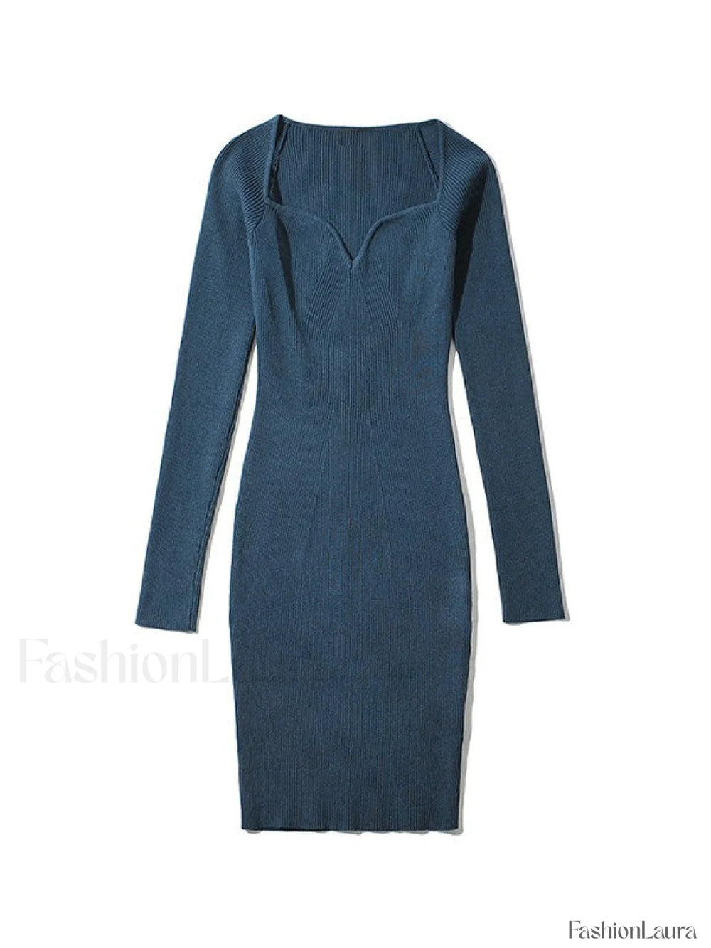 V Neck Ribbed Knit Long Sleeve Mini Dress Mini Dresses