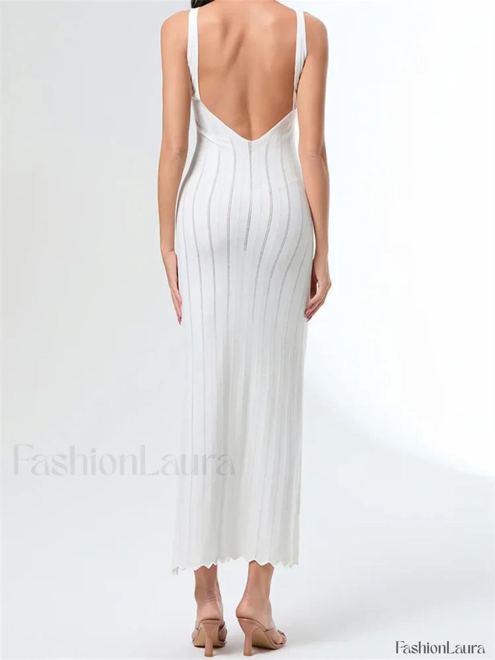 V Neck Strap Backless Knitted Maxi Dress