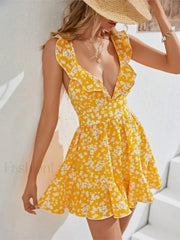 V Neck Suspender Floral Dress