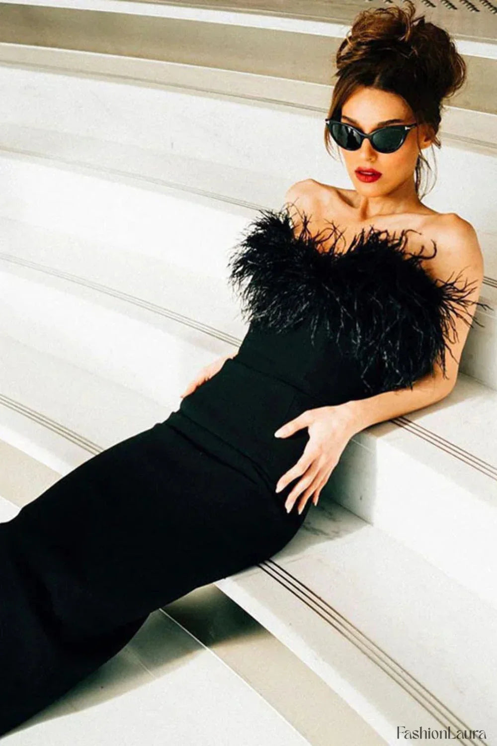 V Neck Tube Top Fishtail Fluffy Maxi Dress