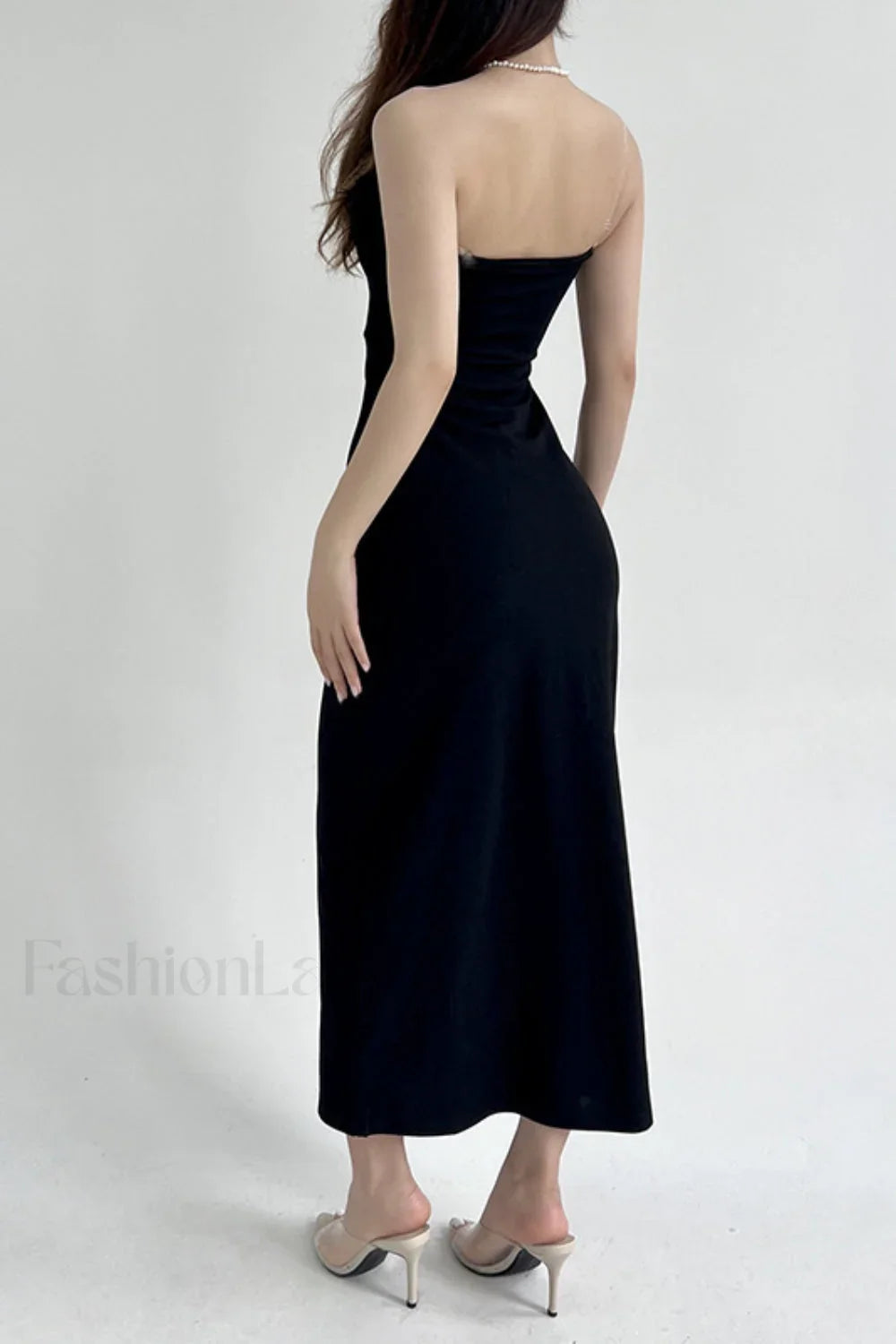 V Neck Tube Top Fishtail Fluffy Maxi Dress