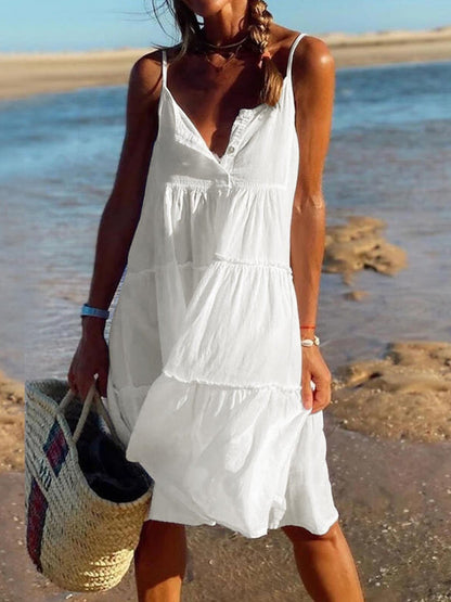 Vacation Beach Sleeveless Ruffle Dress