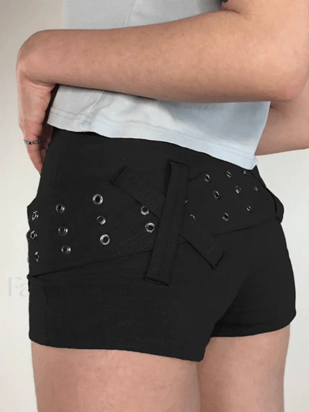 Velcro Belt Stretch Denim Shorts Shorts