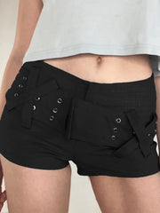 Velcro Belt Stretch Denim Shorts Black / S Shorts