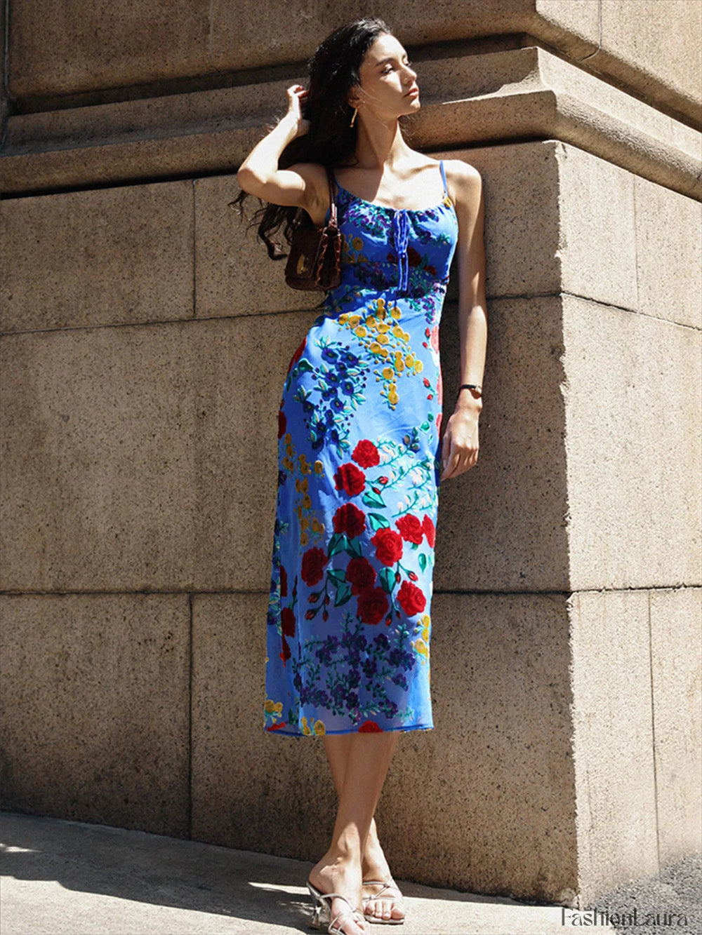 Velvet Floral Appliqué Cami Dress Dresses