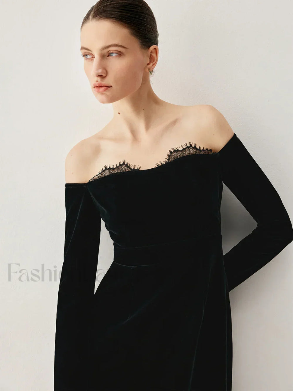 Velvet Off shoulder Patchwork Trendy Slit Midi Dress Dresses