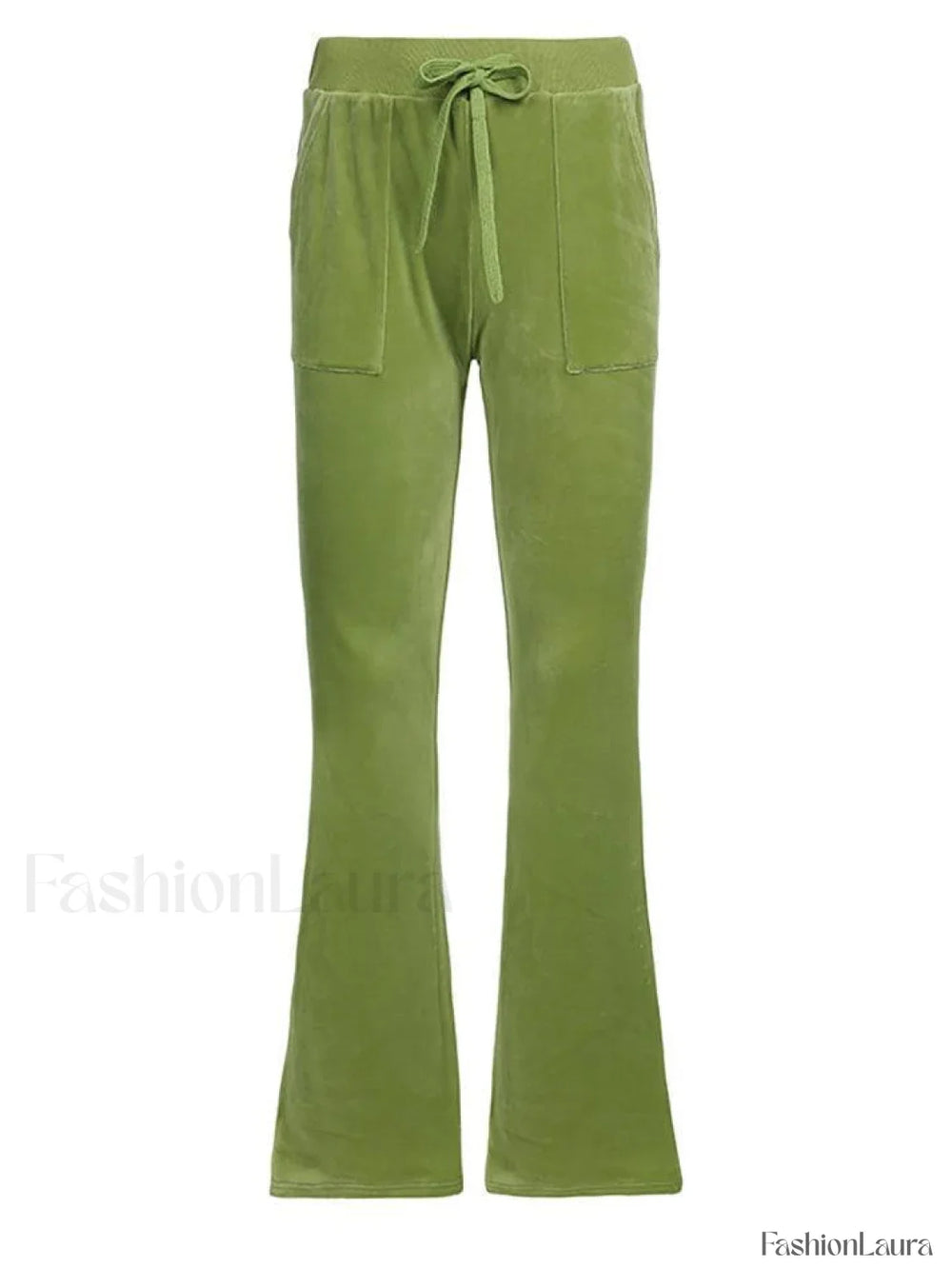 Velvet Solid Flare Leg Pants Chive / S Pants