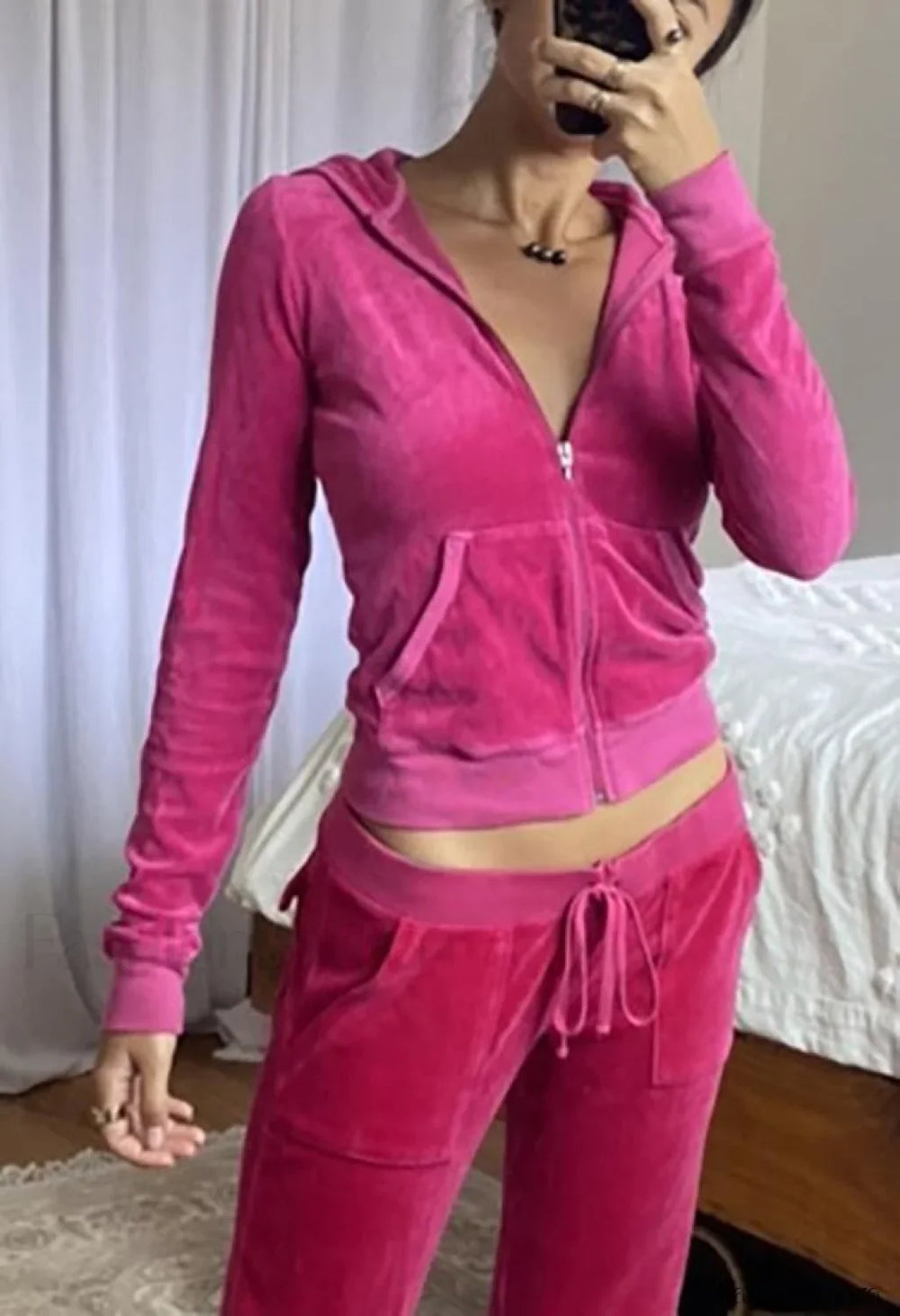 Velvet Zip Up Hoodie Sweatshirts & Hoodies L