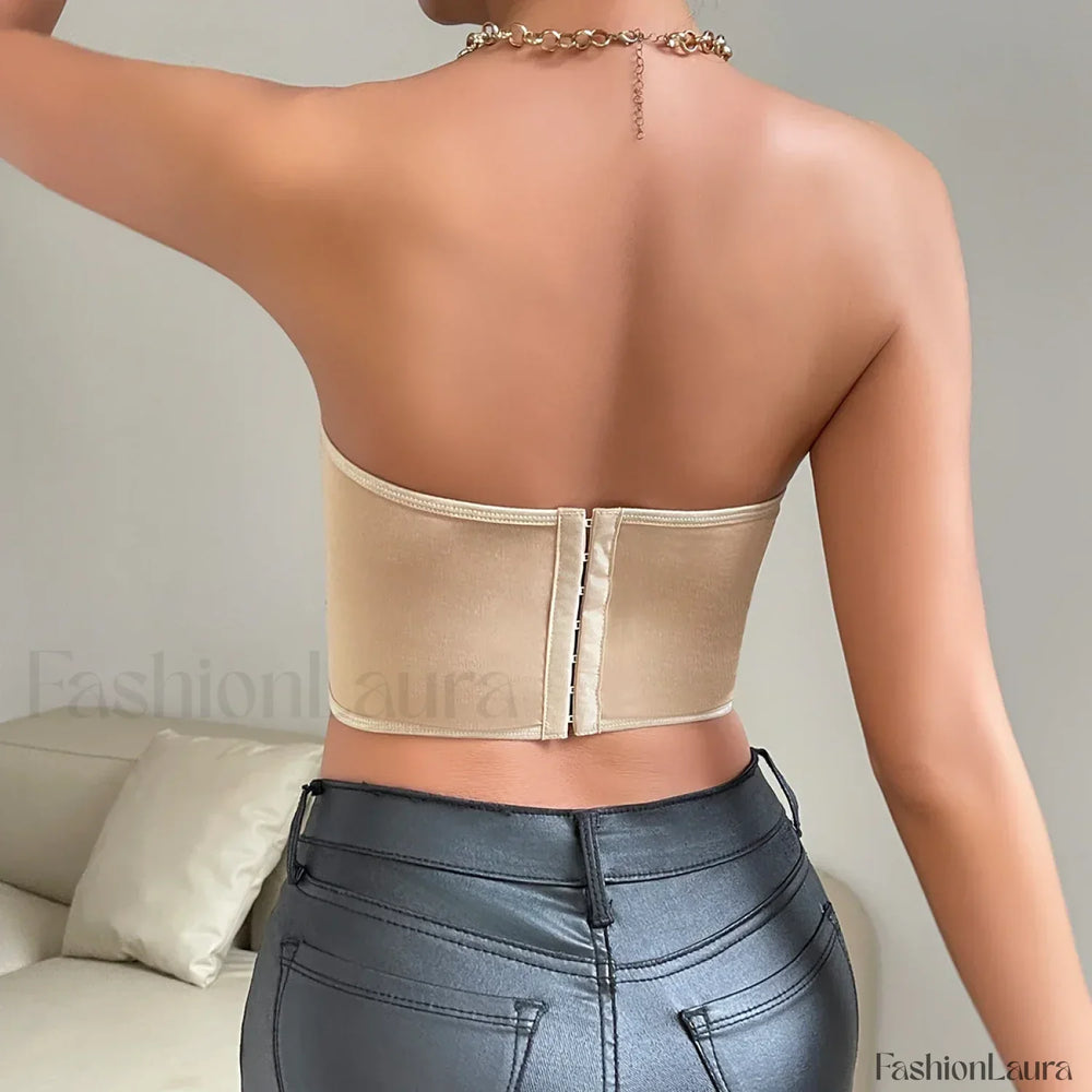 Vemina Y2K Embroidery Floral Strapless Tube Crop Top