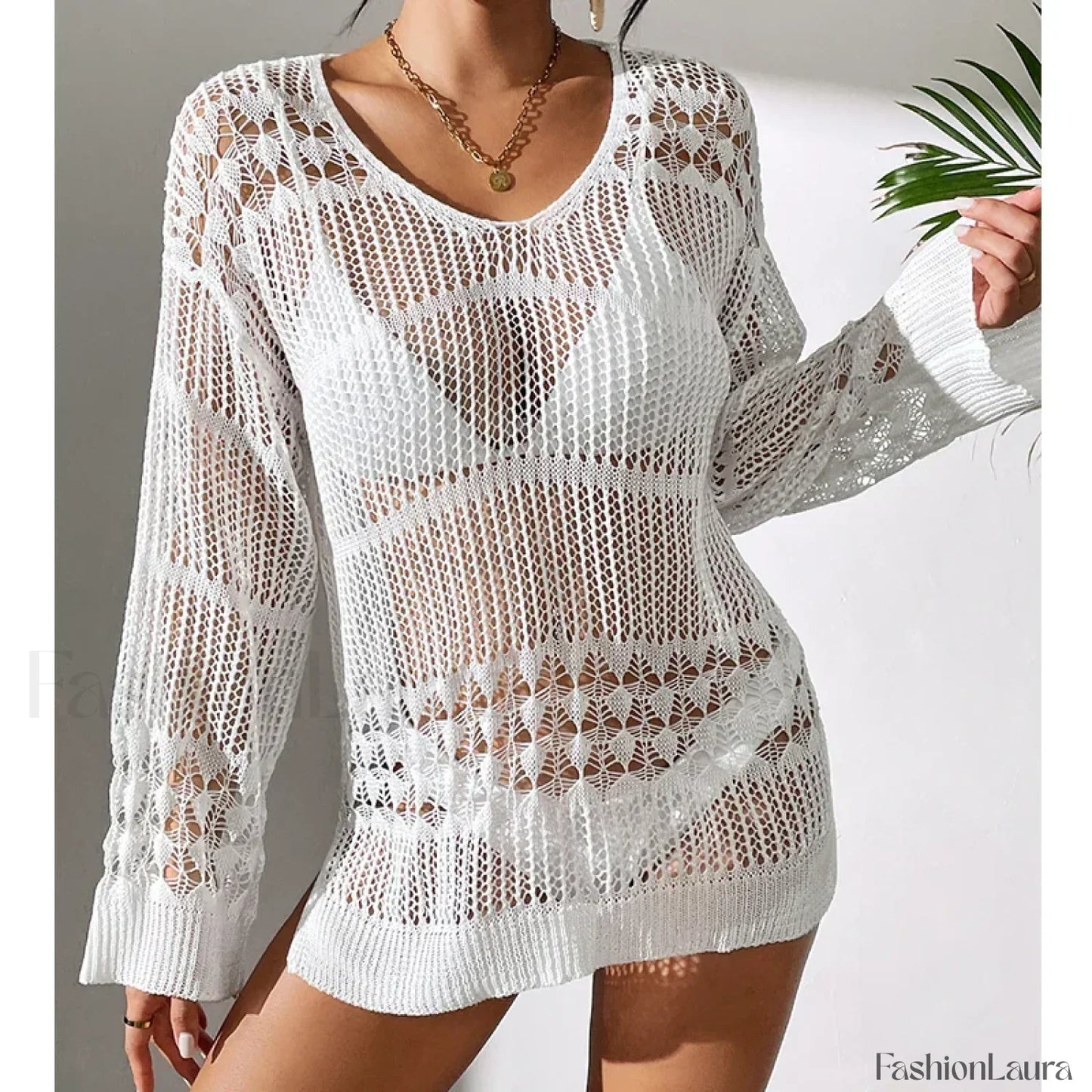 Versatile Crew Neck Long Cover Up WHITE / S