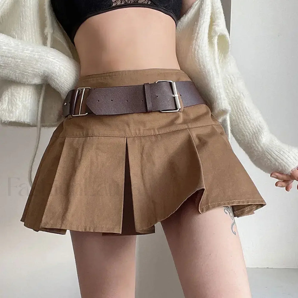 Vintage American College Y2K Skirt coffee with belt / S