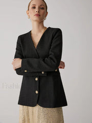 Vintage Black Graceful Tweed Blazer Blazers