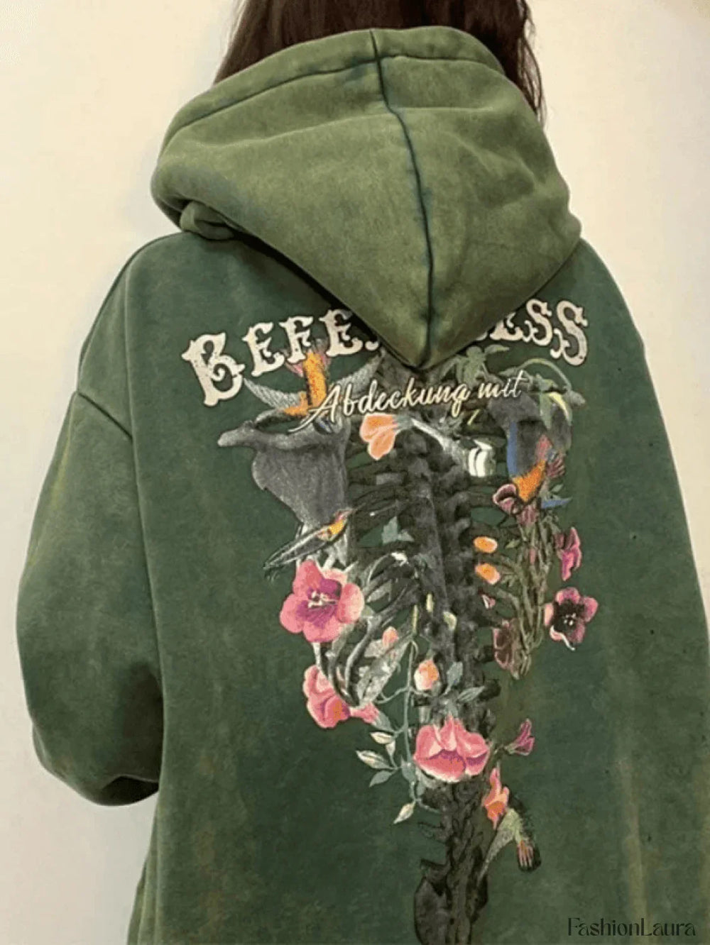 Vintage Blooming Skull Fleece Lined Pullover Hoodie Green / S Sweatshirts & Hoodies L