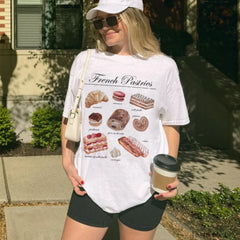 Vintage Boho French Pastries Baking Foodie T Shirt WHITE / S