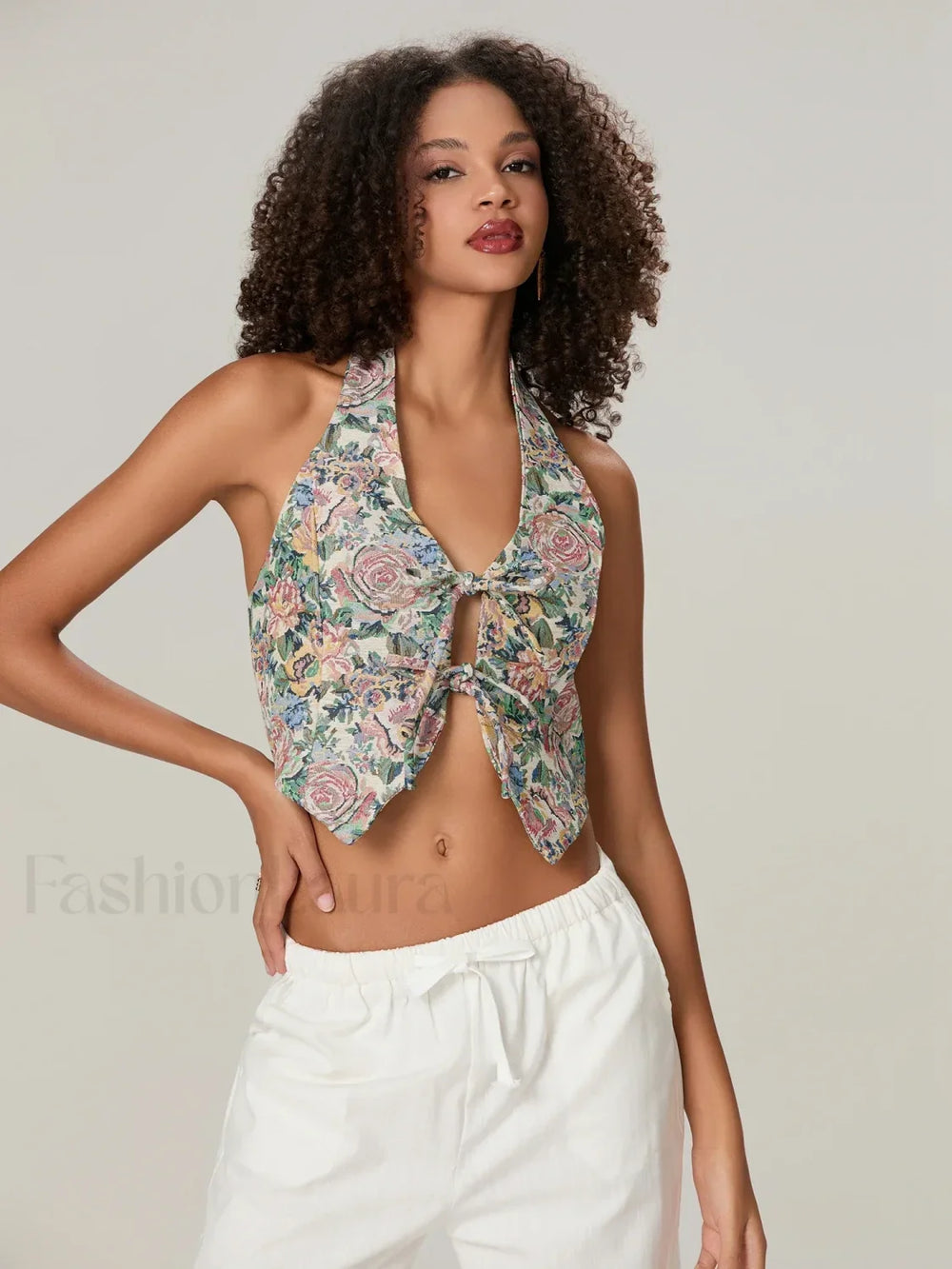 Vintage Bow Front Halter Crop Top
