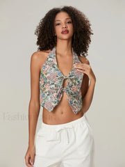 Vintage Bow Front Halter Crop Top