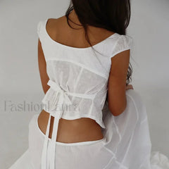 Vintage Button Up Milkmaid Crop Top