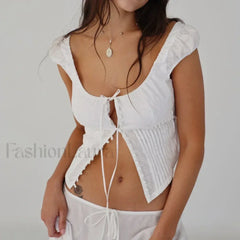 Vintage Button Up Milkmaid Crop Top