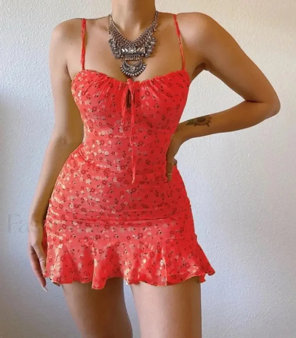 Vintage Camisole Backless Mini Dress Red / S
