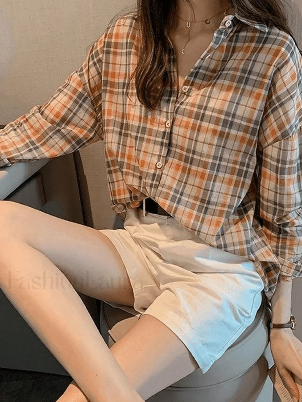 Vintage Checkered Long Sleeve Button Blouse Shirts