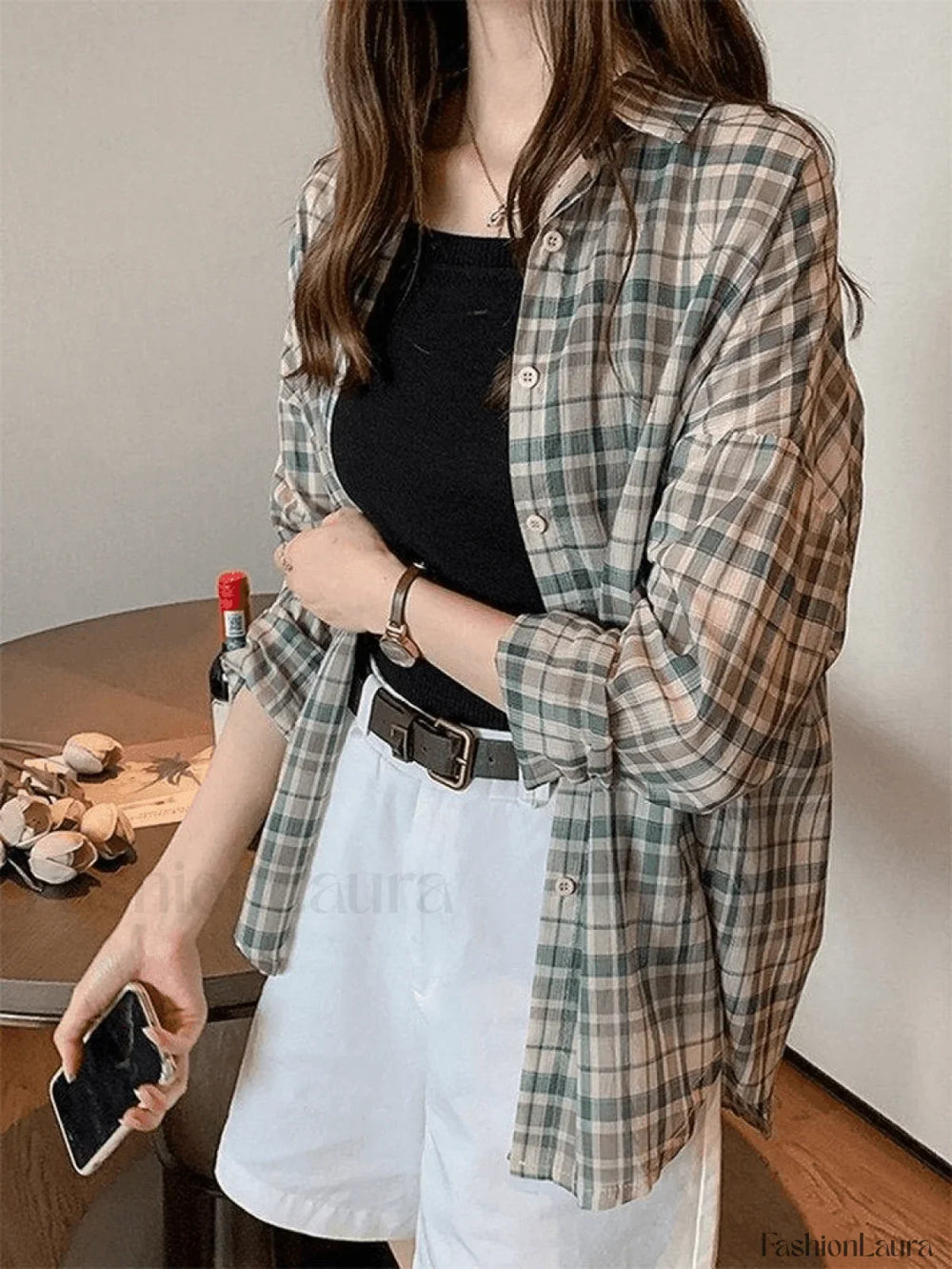 Vintage Checkered Long Sleeve Button Blouse Shirts