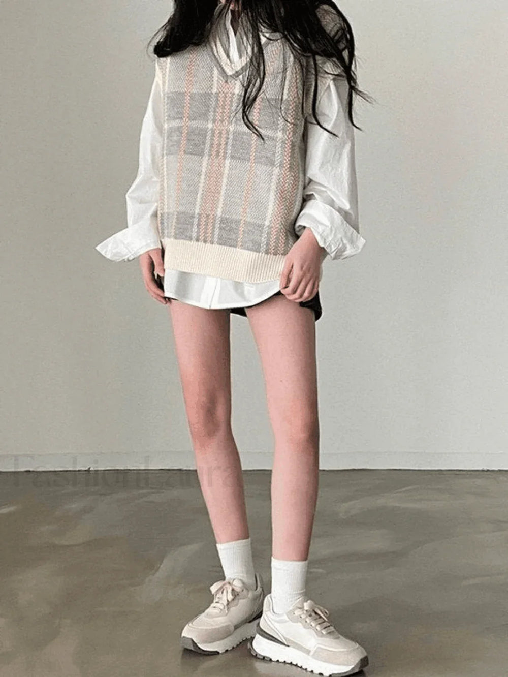 Vintage Checkered V Neck Sweater Vest Sweaters