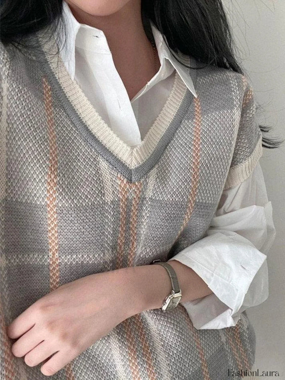 Vintage Checkered V Neck Sweater Vest Sweaters