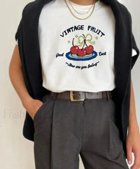 Vintage Chic Letter Printed T Shirt White / M