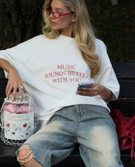 Vintage Chic Letter Printed T Shirt White / M