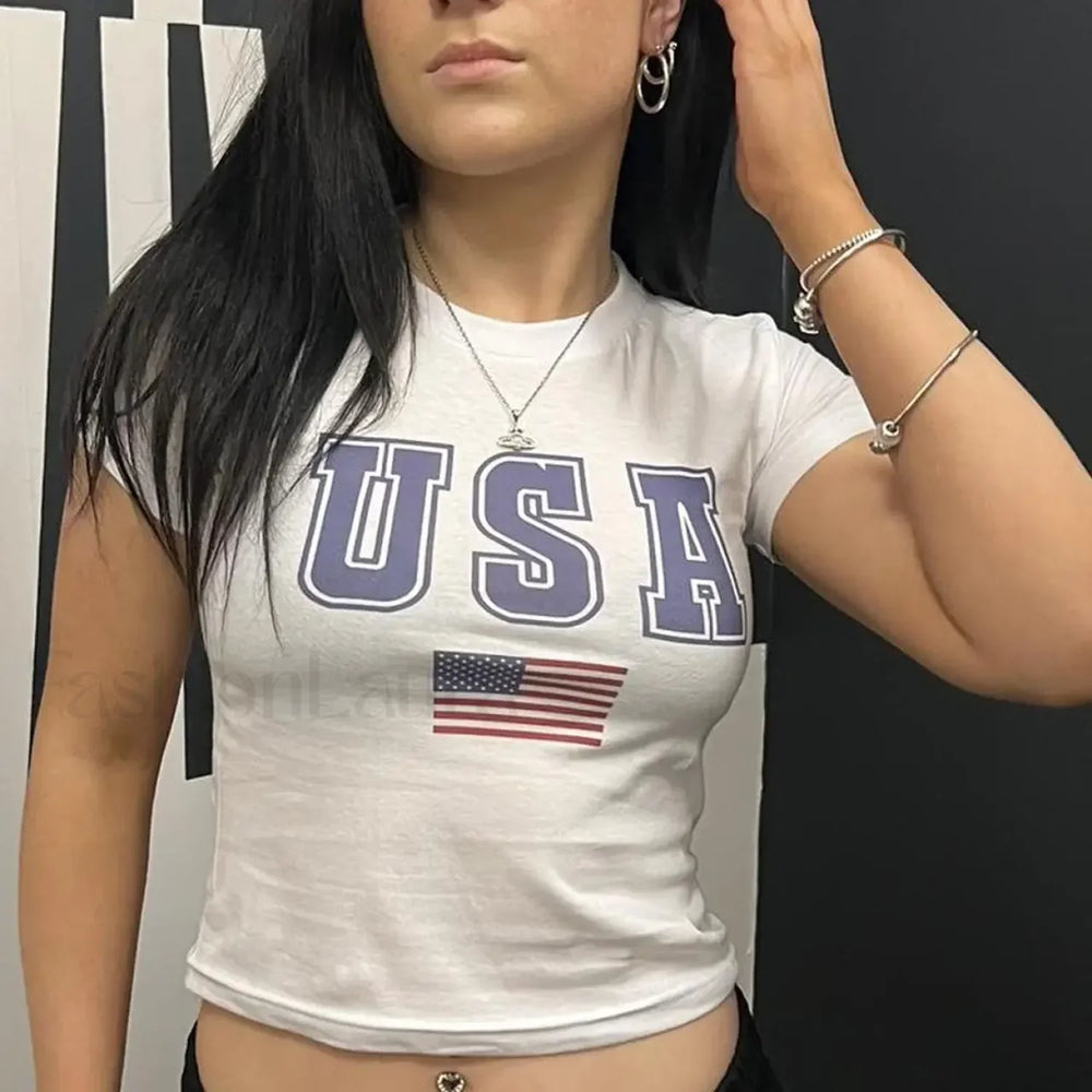 Vintage Cute Girl Grunge Y2k Baby Tee WHITE / S