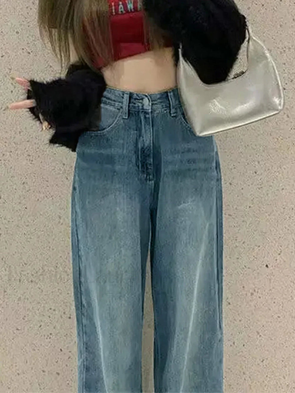 Vintage Faded Wash Straight Leg Boyfriend Jeans Boyfriend Jeans