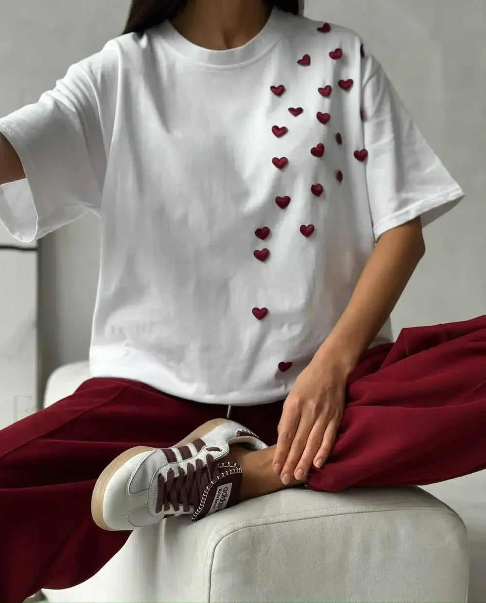 Vintage Heart Graphic Printed T Shirt White / M
