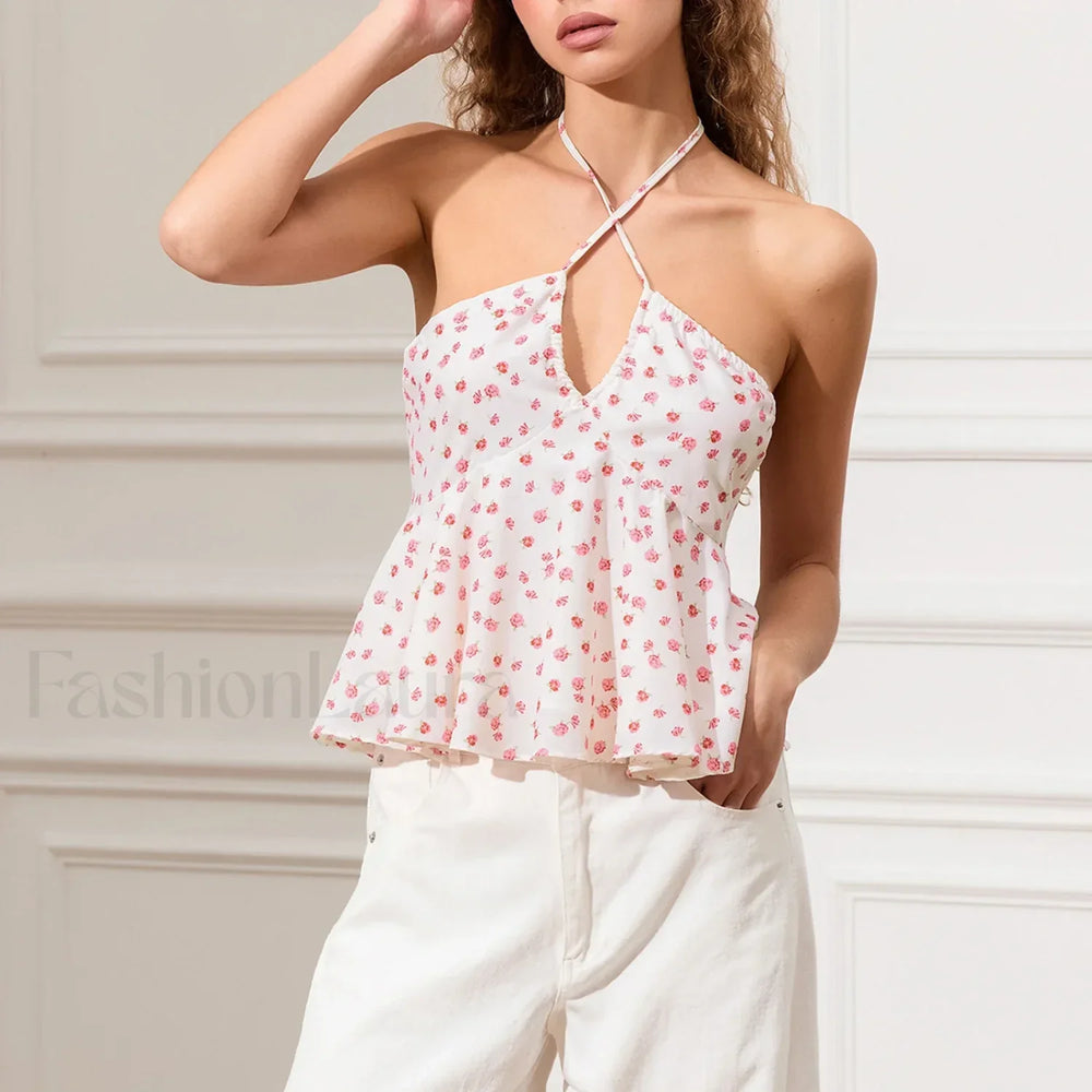 Vintage Keyhole Halter Crop Top